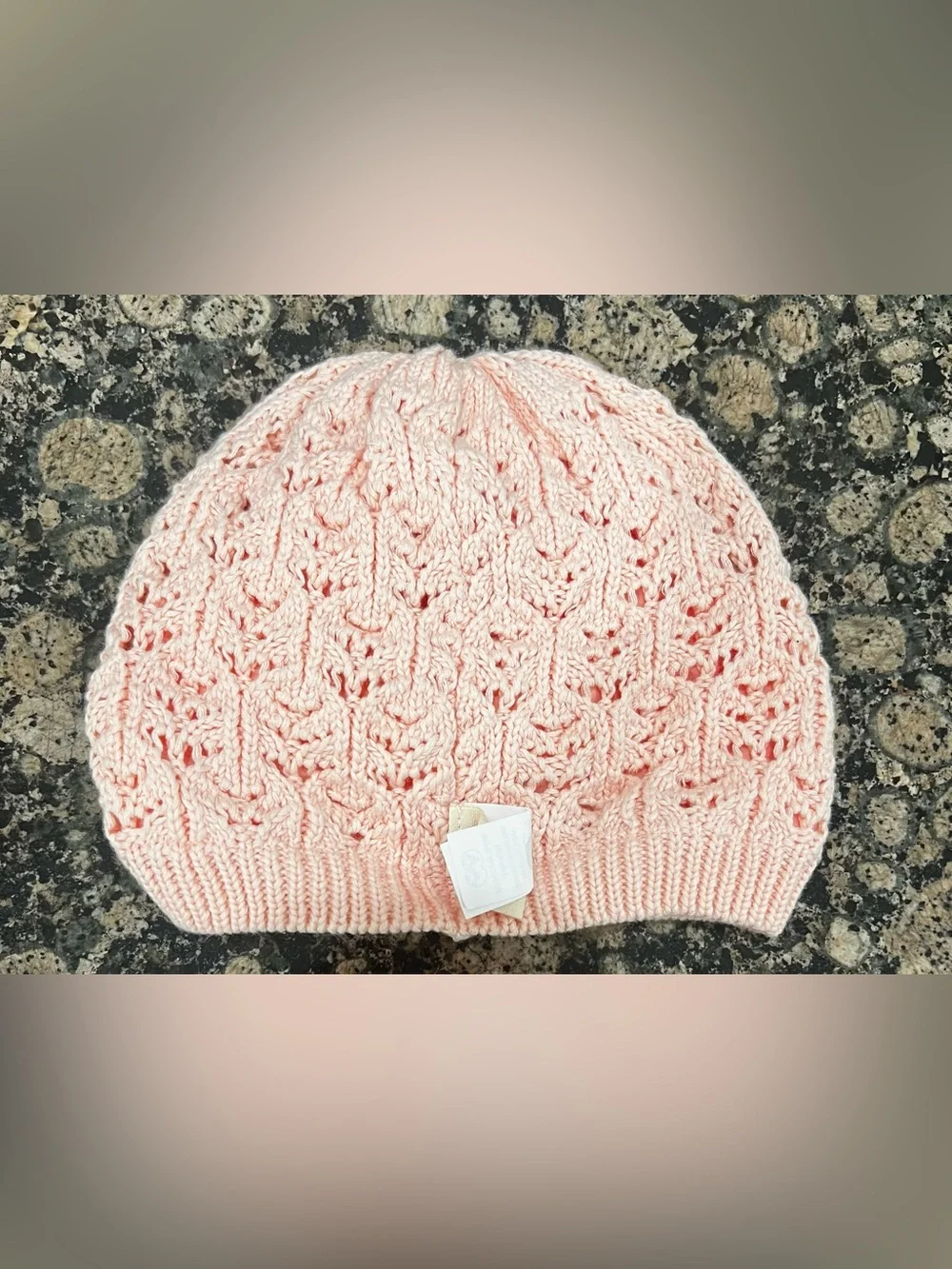 Handknit Soft Pink Cable Beanie‎ with Flower